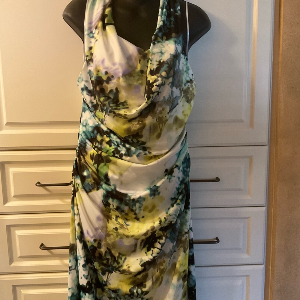Kay Unger Elegant Multicolor Draped Cocktail Summer Dress